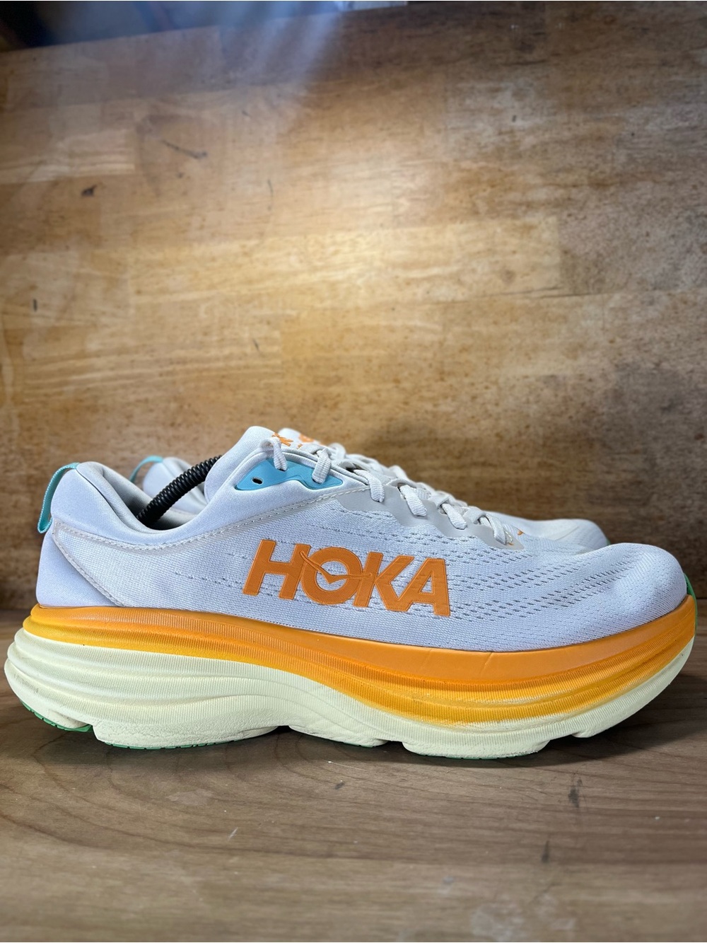 Hoka One One Bondi 8 REFLECTIVE Mens Sz 12.5 Running Shoes Sneakers White Orange